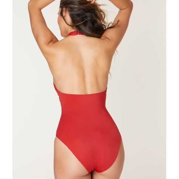 NEW Andie Size XL The Luzon One Piece Swimsuit Chili Pepper Halter High Neck - Picture 2 of 11